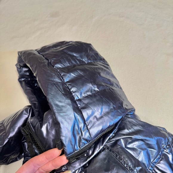 S13 by Sam Women's Kylie Hooded Waterproof Medium Puffer Down Coat Metallic Blue - Picture 8 of 17